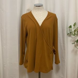 Old Navy Ribbed Dark Mustard Yellow Ribbed Long Sleeve Shirt XXL